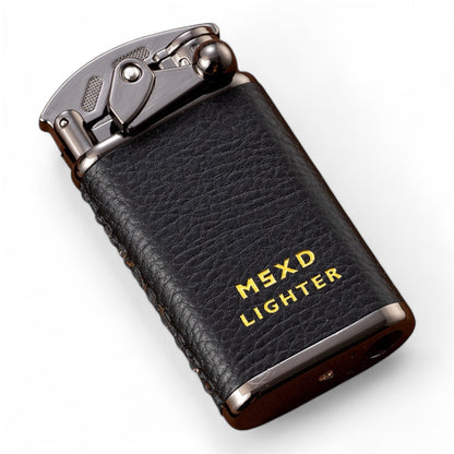 Black leather lighter with 'MSXD Lighter' text on a white background